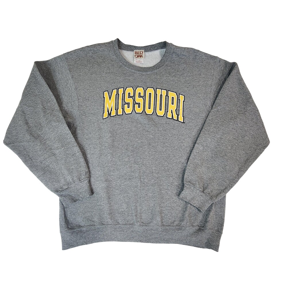 Missouri Sweatshirt Mens Large Gray Crewneck Fleece Red Oak Sportswear Pullover